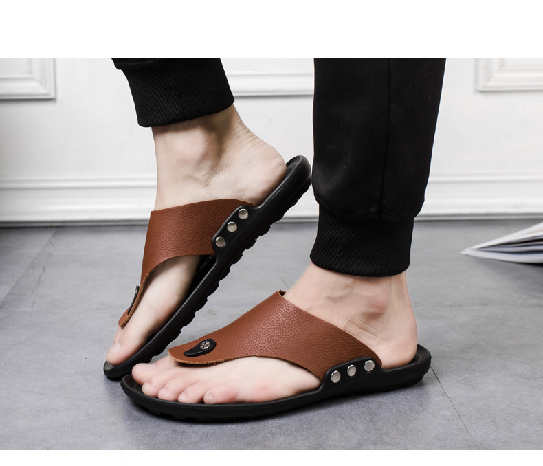 New casual men's herringbone slippers Korean version minimalist flat bottomed beach shoes fashionable and comfortable_voghion.com