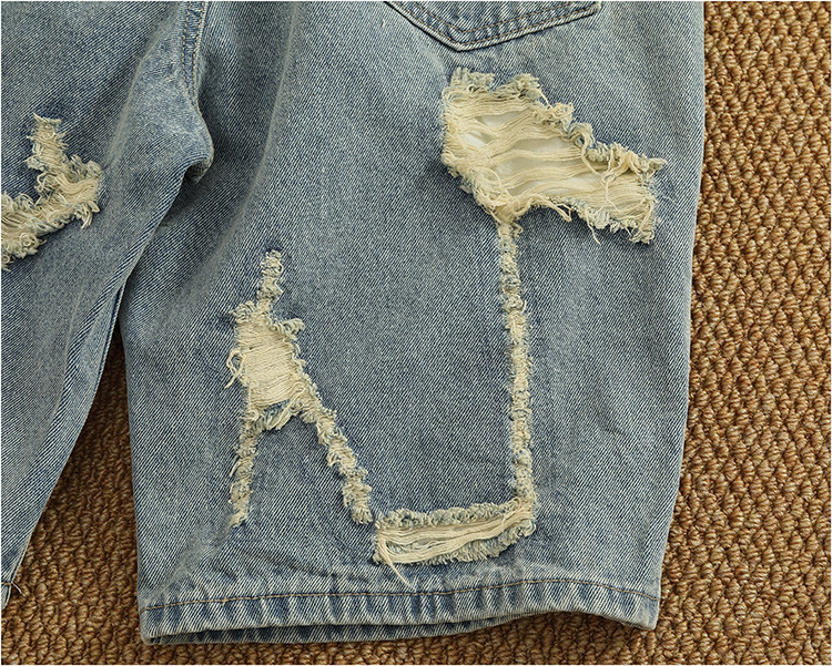 Men's Light Blue Distressed Denim Shorts Relaxed Fit Casual Summer Shorts 5-Inch Inseam_viptrois.com