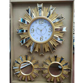塑料装饰镜子壁钟欧式简约时尚时钟家居客厅三件套三联组墙钟挂钟