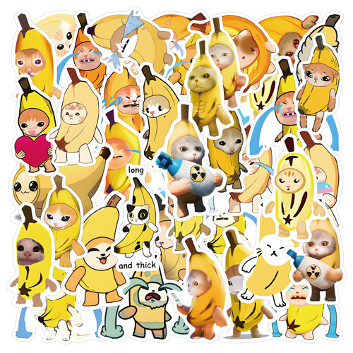 50张新款搞笑香蕉猫卡通形象涂鸦贴纸汽车行李箱水杯防水贴纸批
