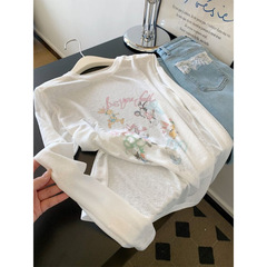 女性のための白い薄い微透けプリント長袖日焼け止めブラウス Tシャツ 2025 新しいホットスタイル夏の美しいトップ