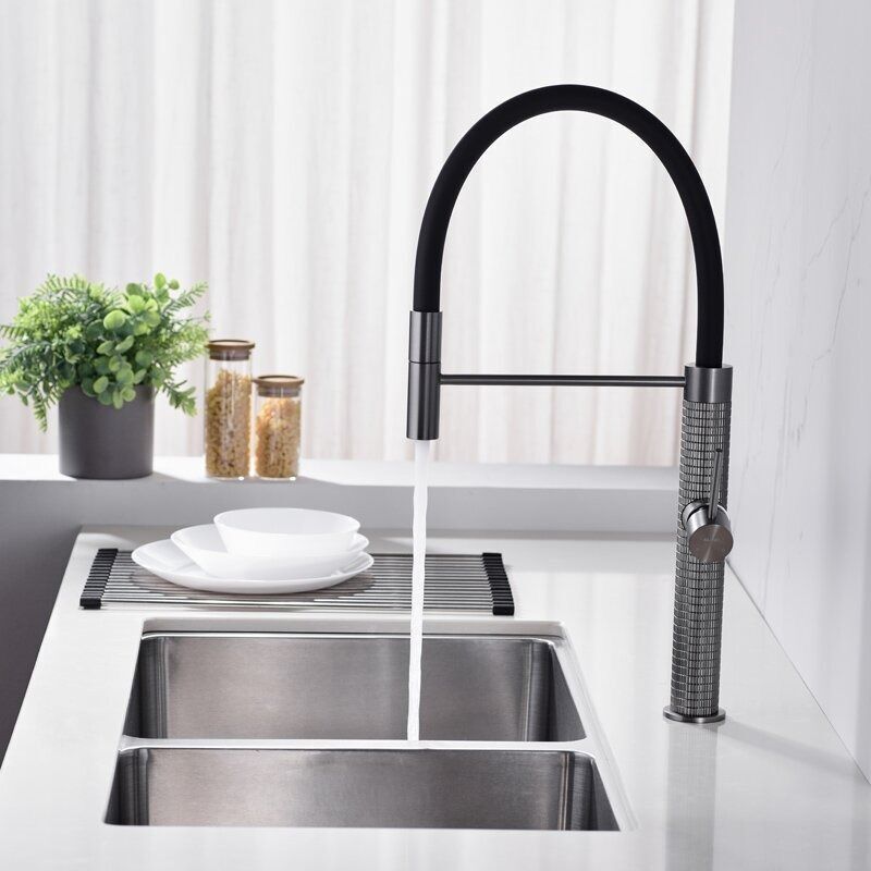 Uno por uno pistola gris primavera cocina grifo universal de latón giratorio fregadero del hogar agua fría y caliente lavabo agua Dragón