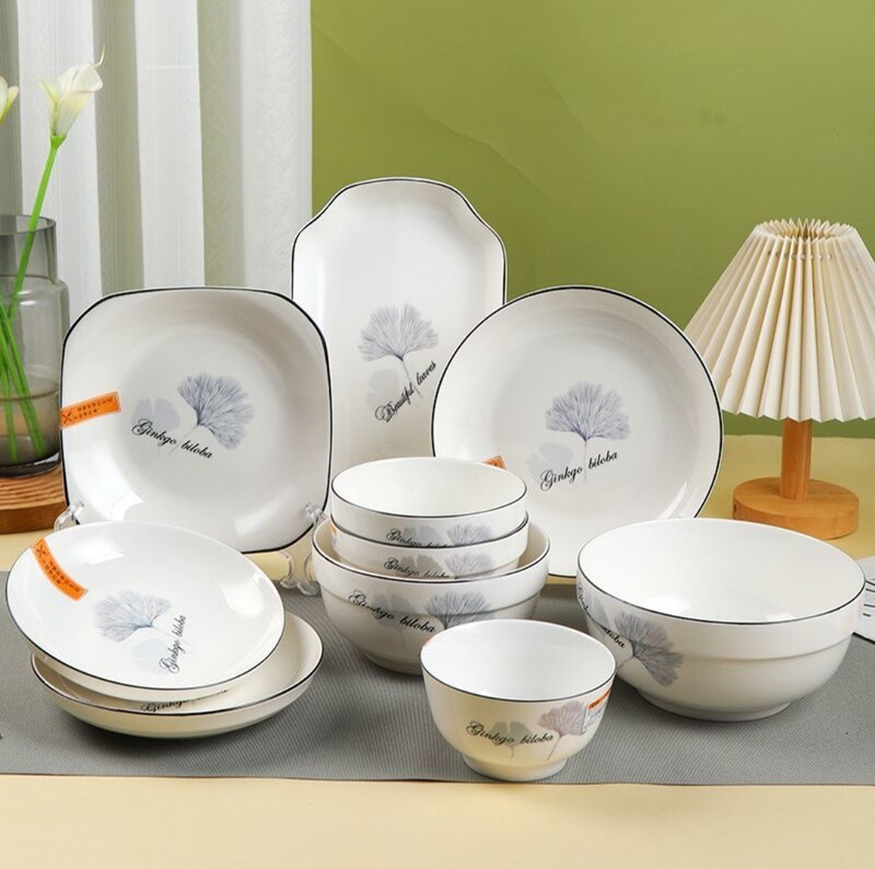 Ginkgo Leaf Ceramic Bowls and Plates Manufacturer Wholesale Rice Plates Rice Bowls Household Bowls and Plates Tableware Sets