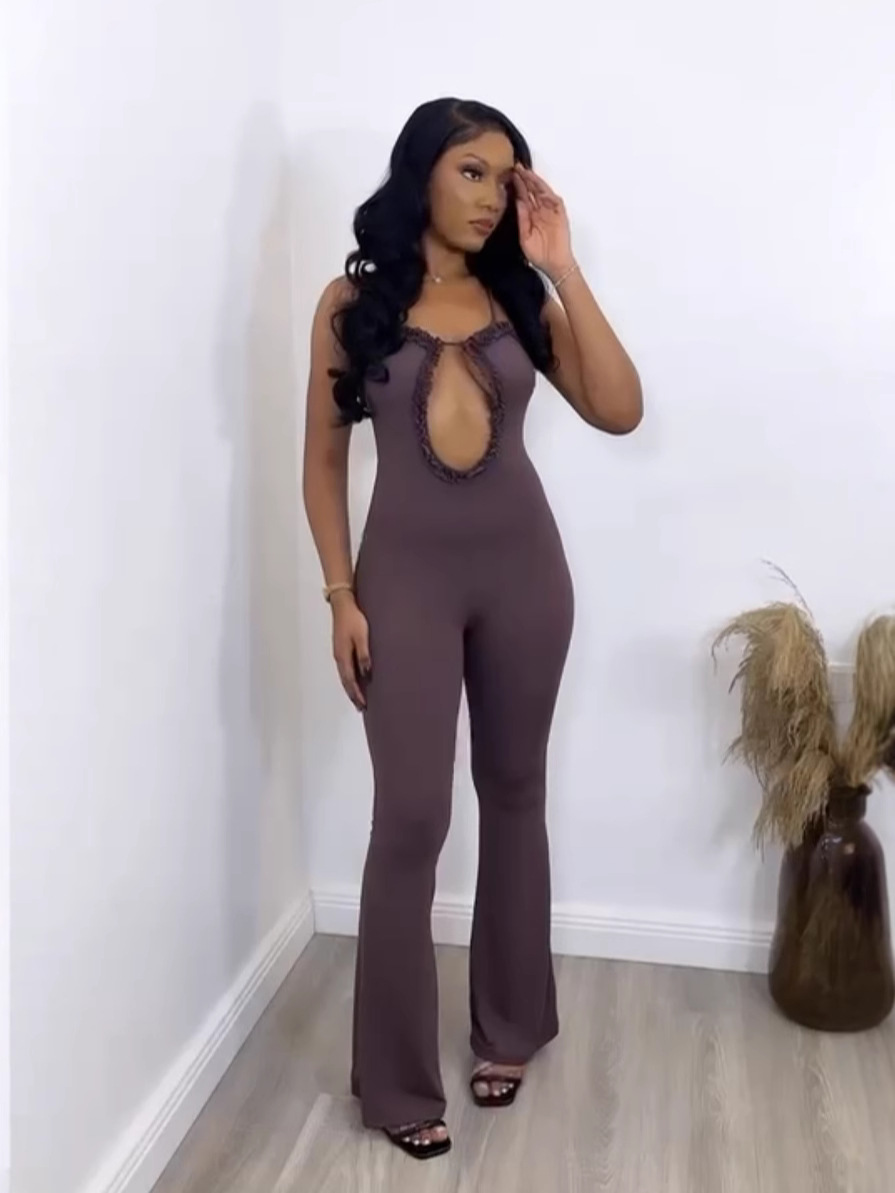 Amazon transfronterizo nuevas mujeres europeas y americanas slim-fit moda encaje costura hueco sin tirantes sin espalda mono mujeres
