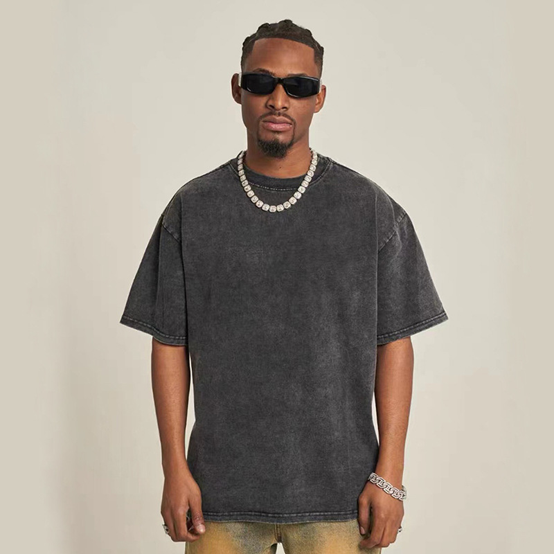 Europa y América retro camiseta de manga corta para hombres verano nuevo cuello redondo suelto batítico de tamaño grande hacer vieja camisa de moda