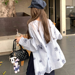 冰丝棉麻刺绣防晒衬衫外搭开衫外套女夏薄款2025巨好看的海岛上衣