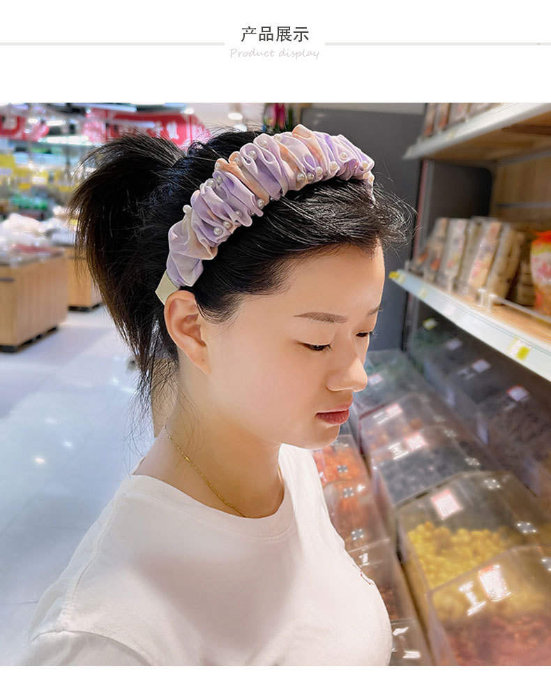 Diadema Coreana Con Teñido Anudado, Tela De Borde Ancho, Diadema De Perlas, Accesorios Para El Cabello De Colores Mezclados De Moda display picture 4