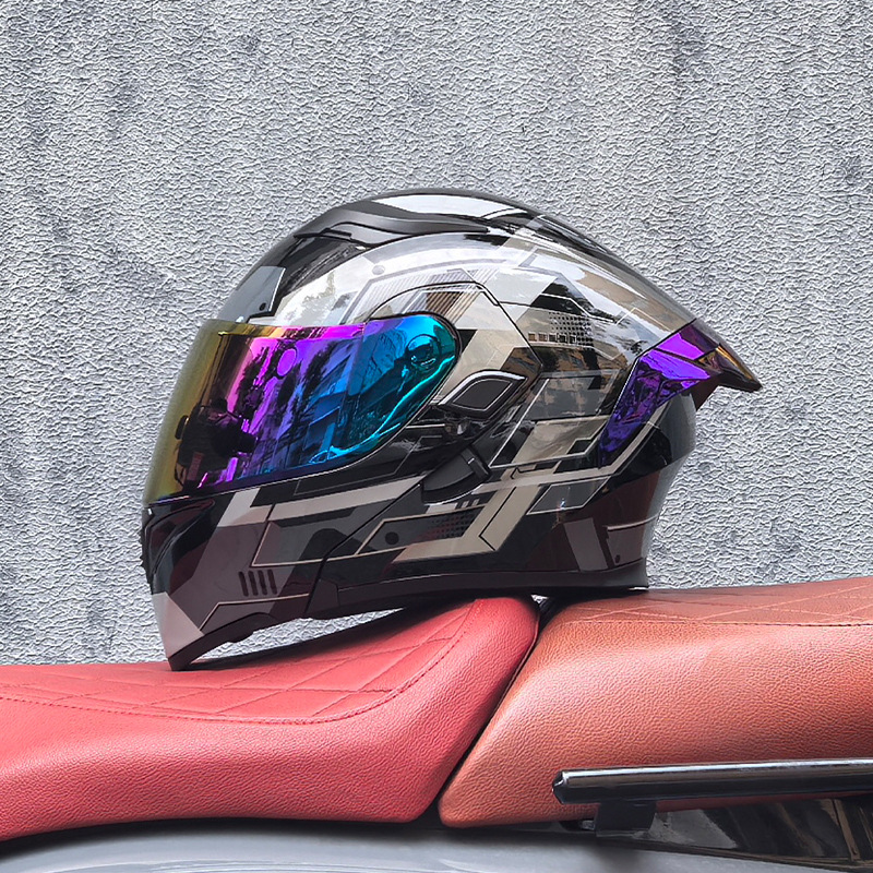 Casco de motocicleta Orz, casco, casco, doble lente, cola grande, motocicleta, casco de carrera, casco, hombres y mujeres, calor de invierno