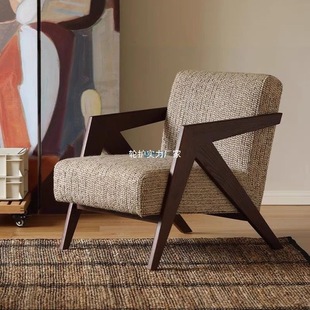 Richard Single Sofa Chair French Mid-Century Living Room Balcony Leisure Chair Solid Wood Designer Lazy Sofa Chair