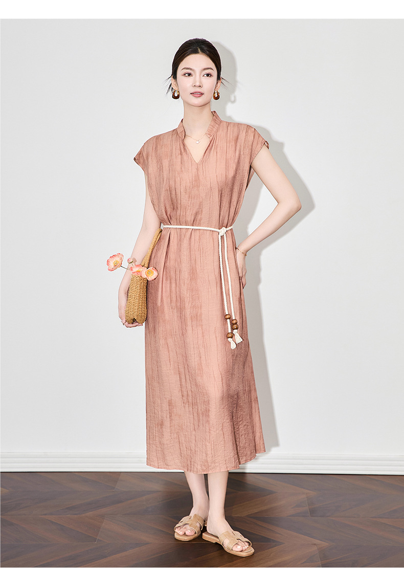 Váy dài nữ họa tiết mực jacquard Tencel phong cách nghỉ dưỡng mùa hè — Màu xanh lam chi tiết 13