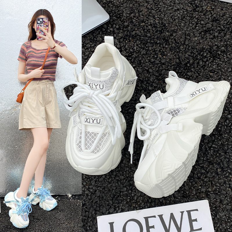 Size 35-43 Large Size Women's Shoes Mesh Breathable Dad Shoes New Platform Sports Casual Shoes Thick-Soled White Shoes