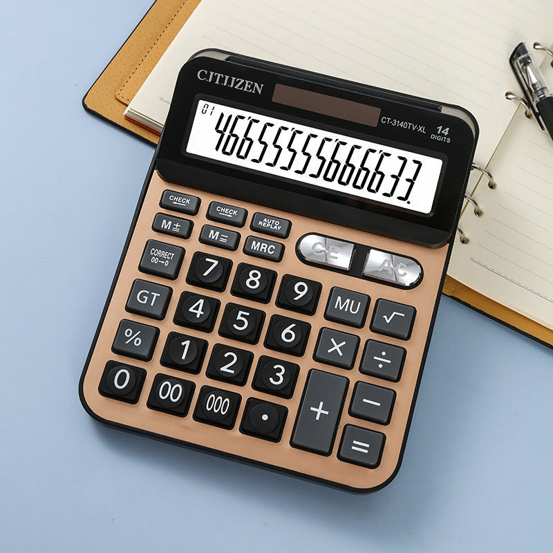 CT-3140TV multifuncional Pantalla de doble cara Ordenador de 14 bits solar de doble potencia Calculadora de oficina de contabilidad
