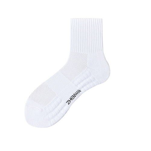 Men's towel socks running professional sports socks sweat-absorbent breathable mesh white mid-calf socks non-slip basketball socks