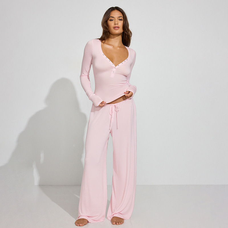 C25St242 European and American Women's Autum New Pure Color Casual Basic Long-Sleeved Snap Top Drawstring Pants Suit C25St242 European and American Women's Autum New Pure Color Casual Basic Long-Sleeved Snap Top Drawstring Pants Suit