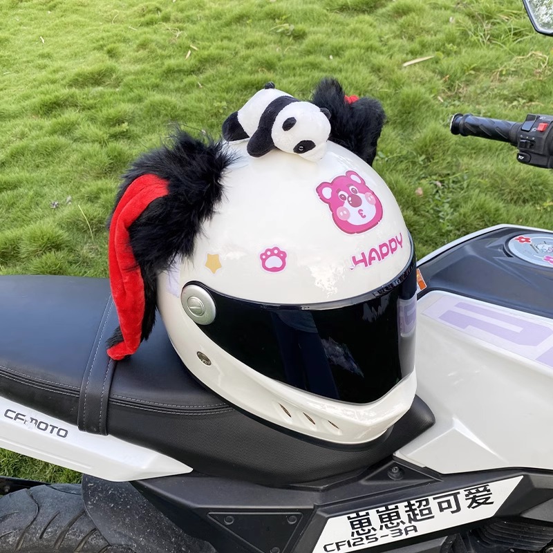 Creative Black and Red Thick Fleece Lop-Eared Rabbit Helmet Decoration