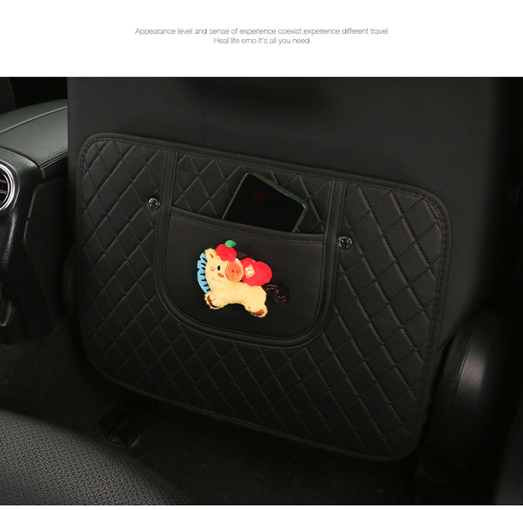 Car Anti-Kick Pad, Children's Seat Back Anti-Kick Pad, New Year of the Horse Quilted Embroidered Leather Anti-Kick Pad, Rear Seat Back Protection Pad