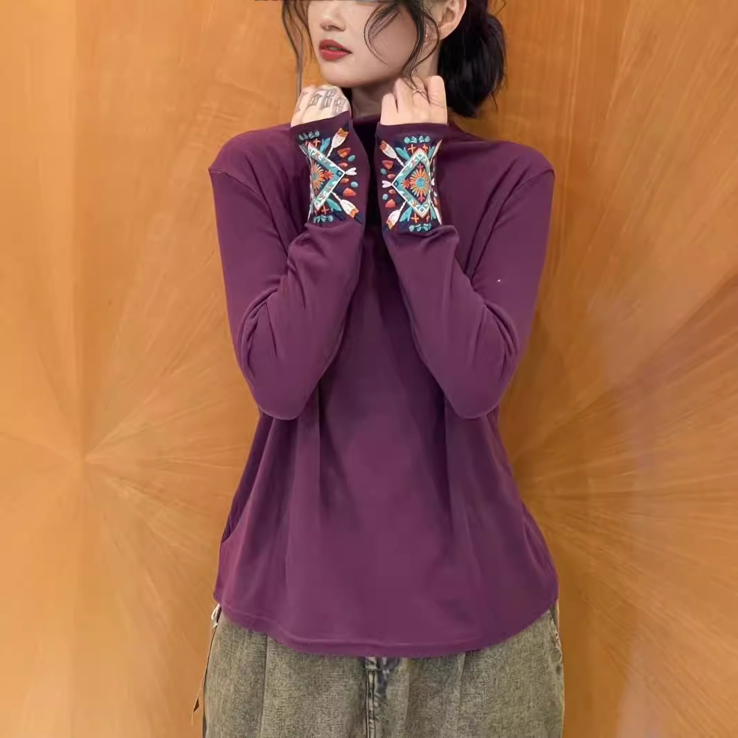 가을 2024 새로운 짧은 셔츠 티셔츠 캐주얼 탑 레트로 아트