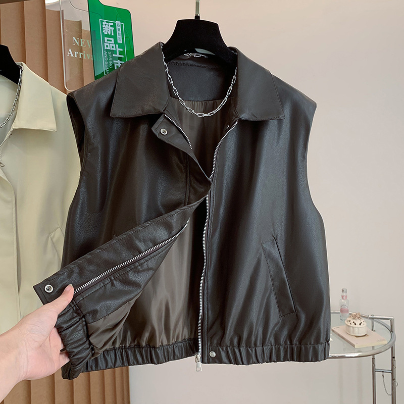 Retro Pu Leather Vest for Women Spring New Casual Fashion Sleeveless Leather Jacket Vest Jacket Top Retro Pu Leather Vest for Women Spring New Casual Fashion Sleeveless Leather Jacket Vest Jacket Top