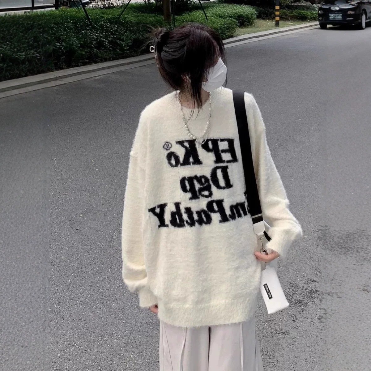 美式字母水貂绒毛衣女2026秋冬季新款加厚高街情侣针织打底衫上衣