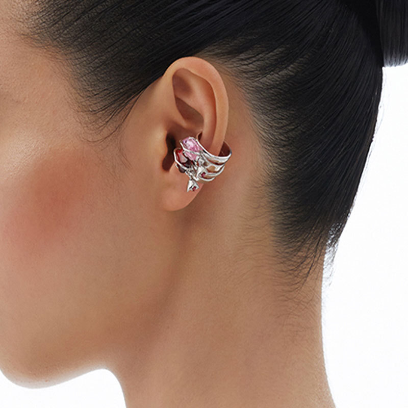 2021 nuevos pendientes de alto grado sin orejas hembra melocotón flor cristal clip nicho diseño pendientes joyería de moda femenina