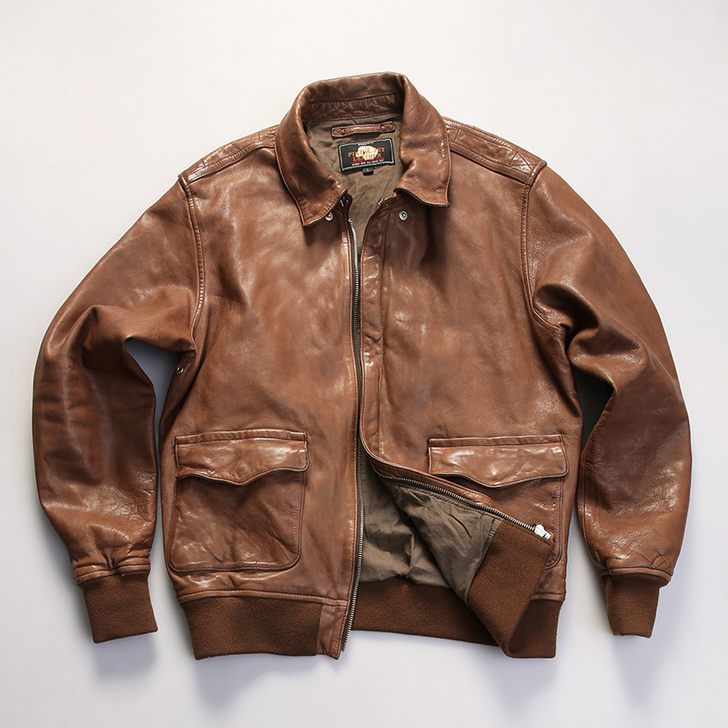 A2 Air Force Pilot Genuine Leather Jacket Retro American First Layer Vegetable Tanned Sheepskin Jacket