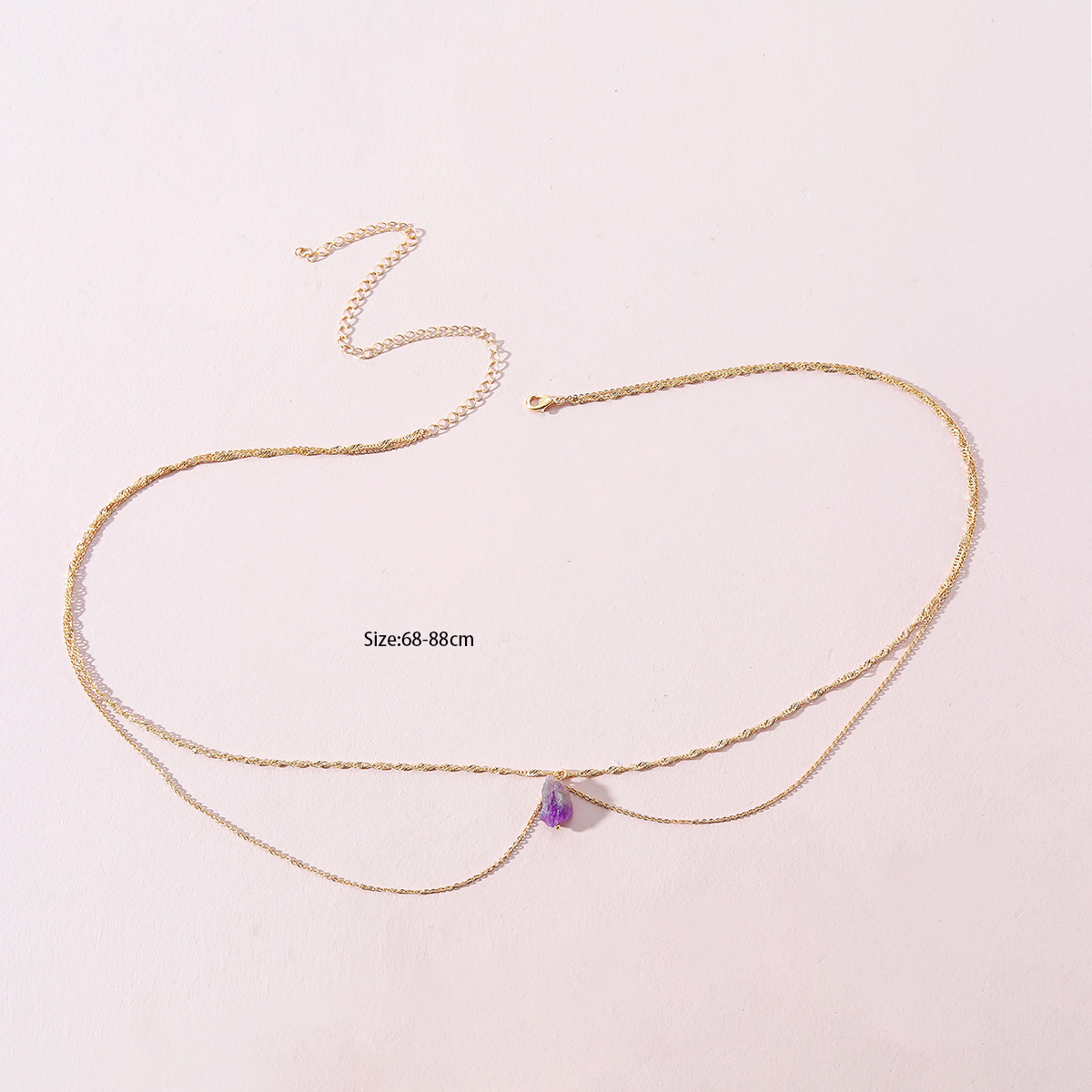 Fashion Double Chain Amethyst Stone Pendant Alloy Waist Chain Body Chain display picture 5