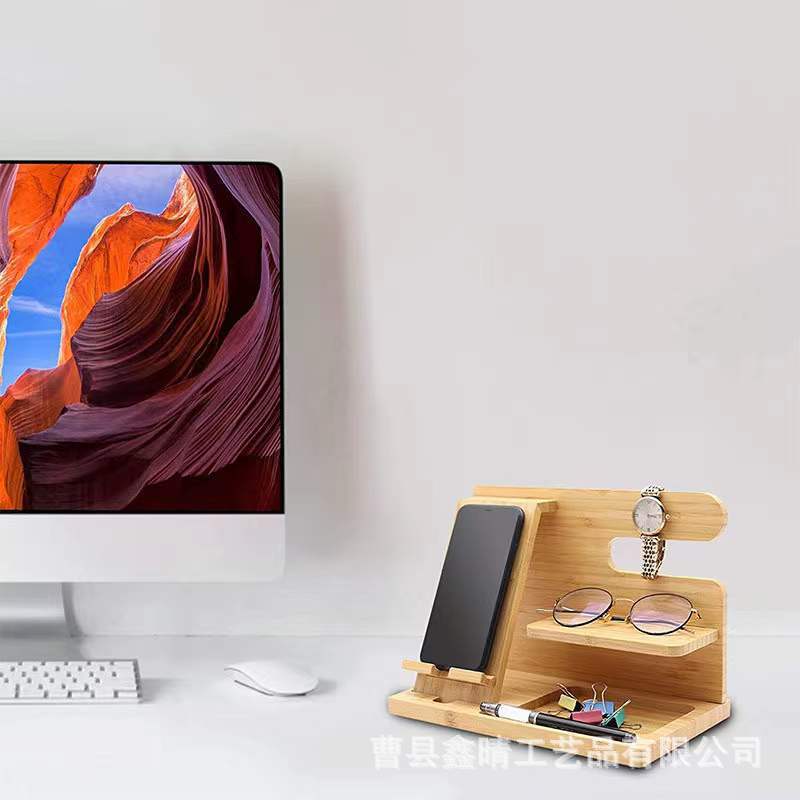 Soporte de teléfono móvil de madera creativa escritorio perezoso soporte de reloj de madera universal soporte de almacenamiento de artículos pequeños de madera maciza multifuncional