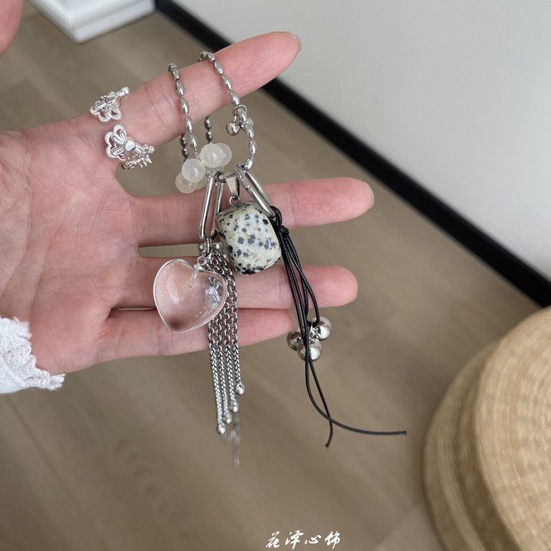 博主同款斑点方块项链天然石爱心百搭高级感小众设计吊坠毛衣链|undefined