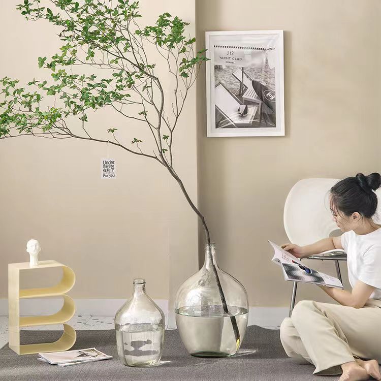 Vaso de vidrio de estómago grande personalizado floral nórdica decoración decorativa decoración de la sala de estar simple jarrón de alto nivel