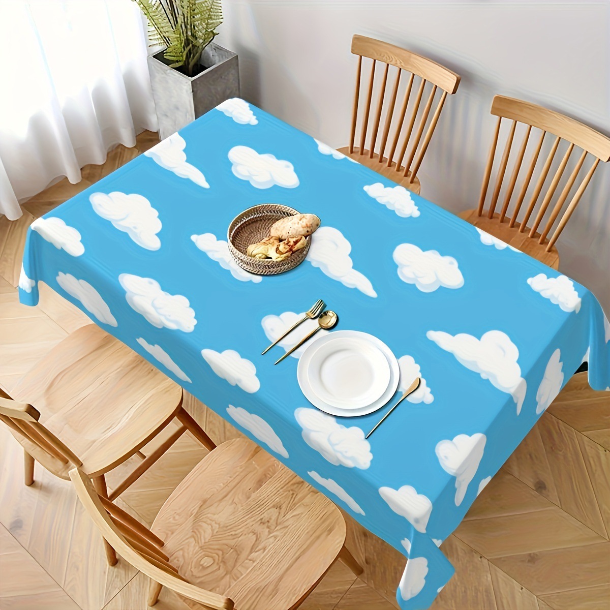 Disposable Pe Tablecloth Blue Sky Theme Party Tablecloth Cloud Tablecloth Holiday Decoration Props Party Supplies Tableware