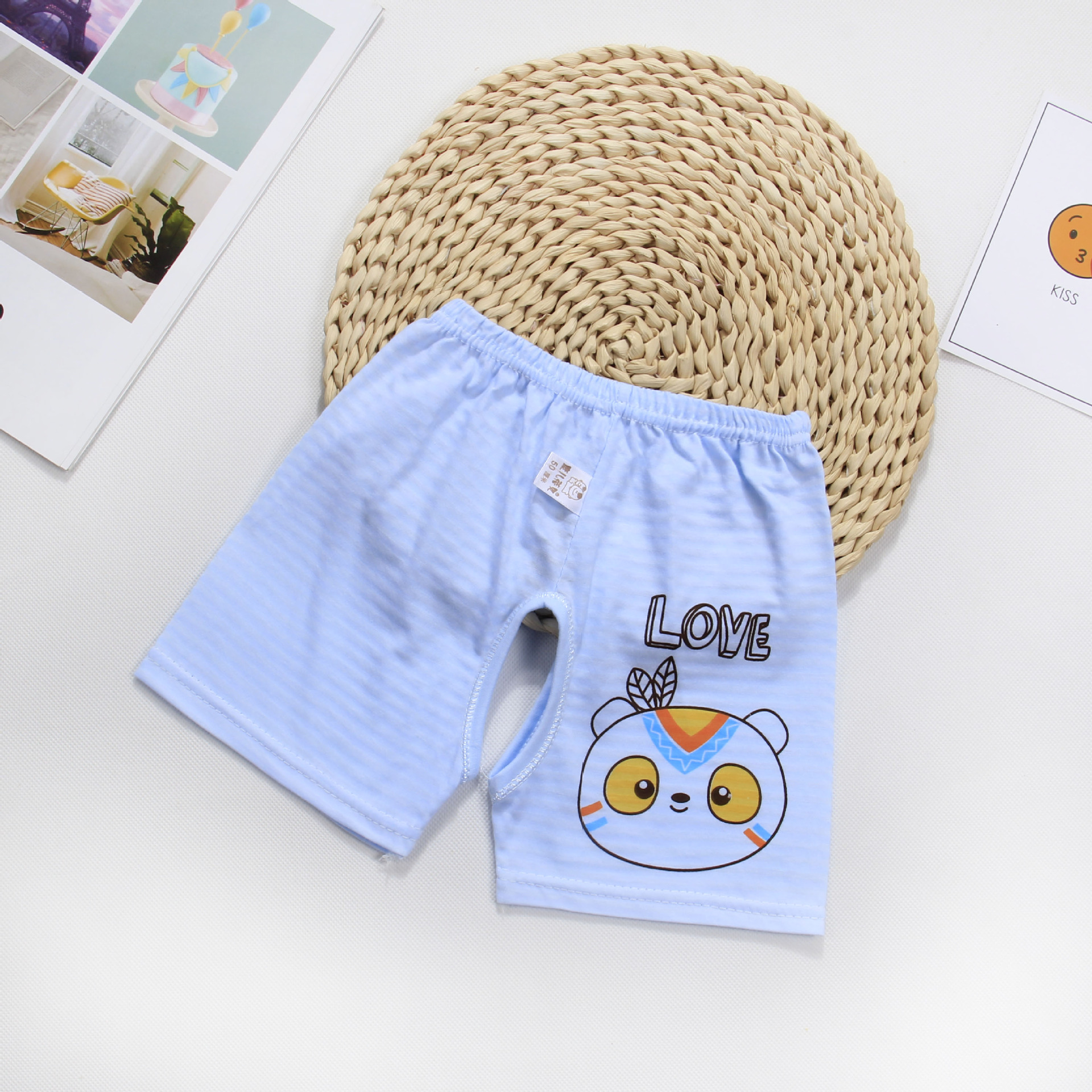 2025春夏新作 幼児用グラスウールオープンフロントショーツ 漫画柄 薄手 ベビー0-3歳用パンツ 通気性