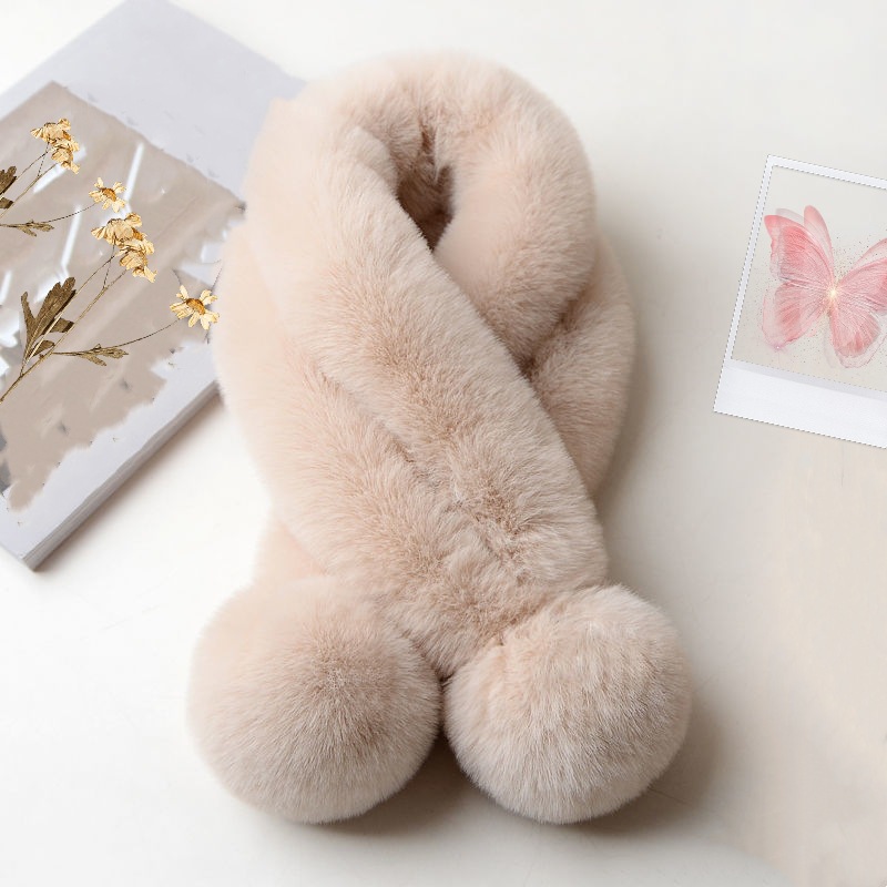 Bufanda Cruzada de Peluche de Dos Tubos, Térmica, para Salir en Invierno