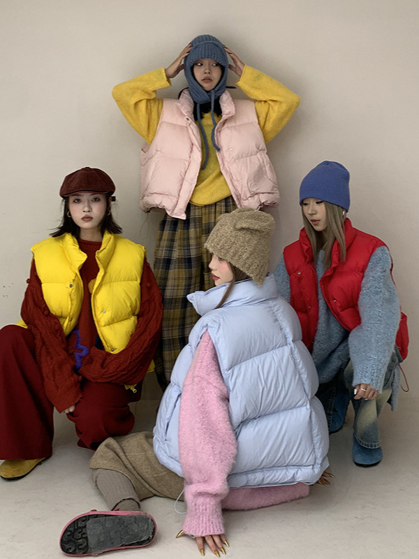 糖果色羽绒棉服马甲女2025年新款立领加厚宽松短款背心外套潮|undefined