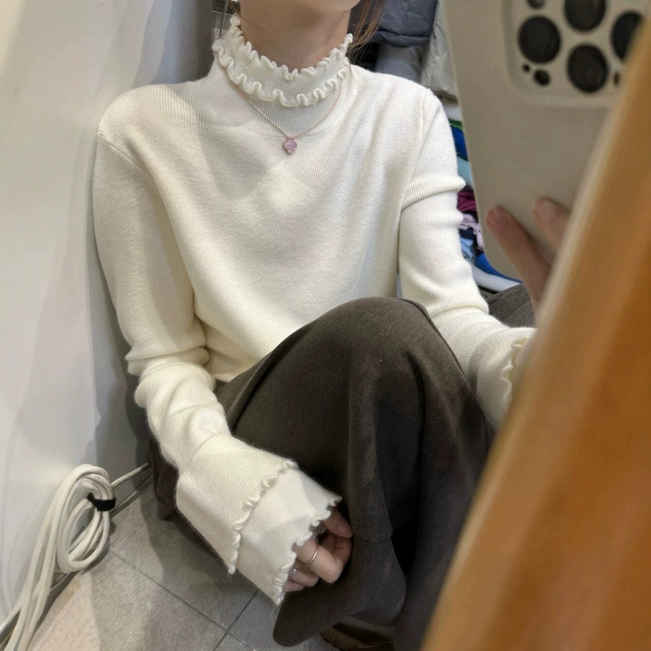 25冬季女装新款韩系花边小立领软糯套头毛衣女6706