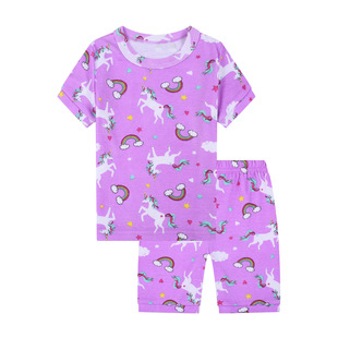 European and American Children's Clothing Unicorn Rainbow Summer Short-sleeved Shorts Boys and Girls Children's Pajamas Air-conditioning Clothes