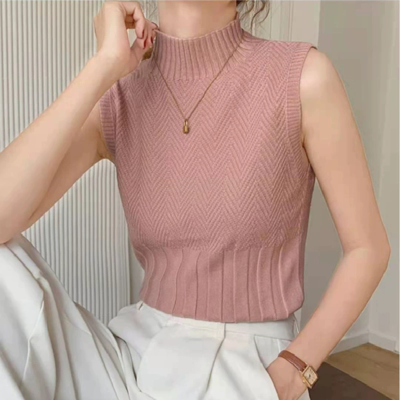 Летняя новинка 2025 года: женская облегающая трикотажная майка-камзол с полувысоким воротником, без рукавов