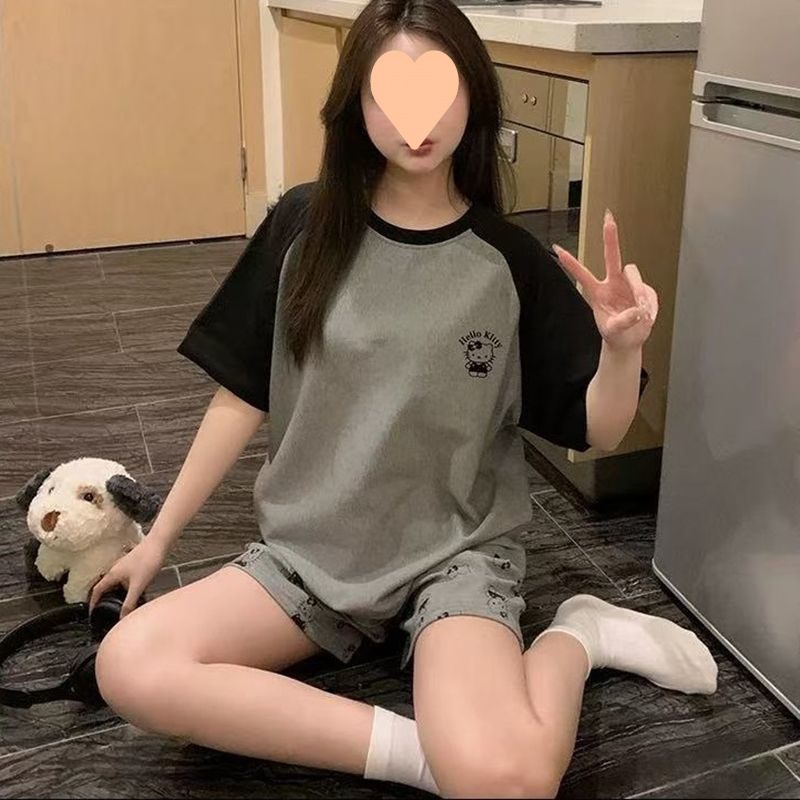 8656 블랙 그레이 헬로 KT 캣 더블 쇼트 세트