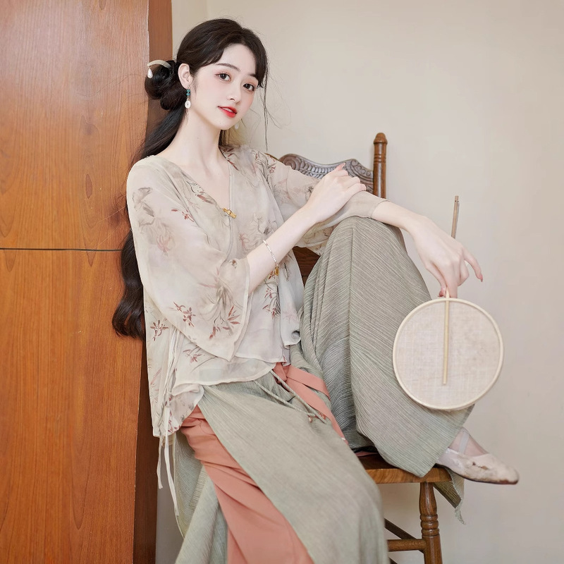 女夏季新款复古中国风禅意改良汉服禅意汉服女装古典组合套装宽松|undefined
