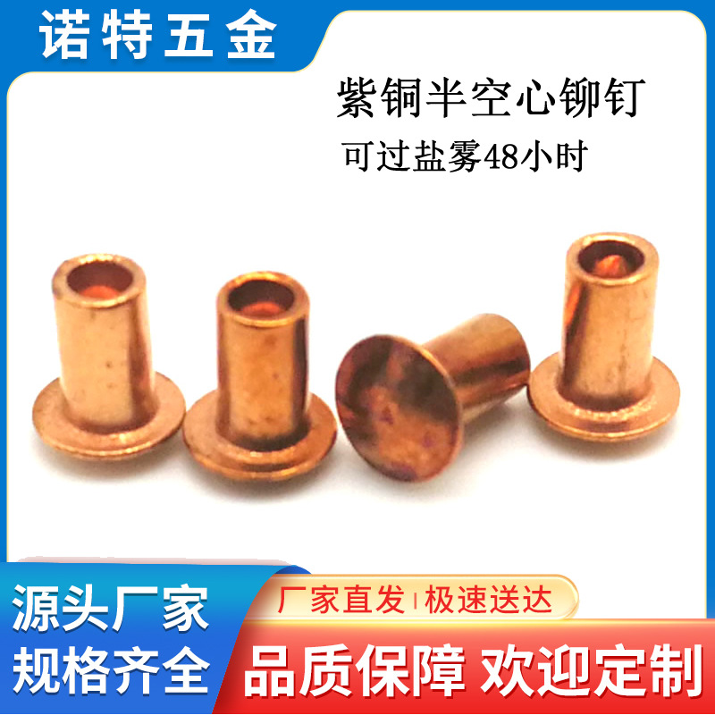 厂家直供可过盐雾48小时红铜半空心柳钉紫铜半圆头铆钉
