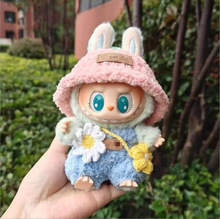 拉布布labubu搪胶粉蓝花语小春野娃衣一二三代17cm夏季坐站立套装