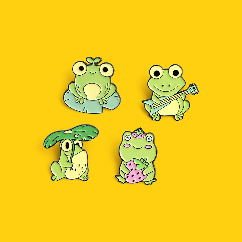 Cartoon Cute Frog Lotus Leaf Strawberry Playing Guitar Alloy Brooch display picture 2