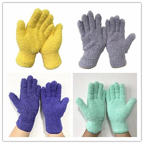 Household helper coral fleece half-fleece thermal, water-absorbent and dust-removing knitted gloves, unisex knitted gloves for wholesale