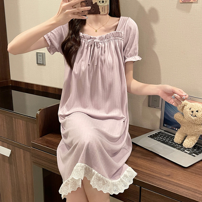 Transmisión en vivo el comercio exterior 2023 verano princesa estilo camisón dulce linda chica corazón manga corta hogar desgaste celebridad en línea se puede usar fuera