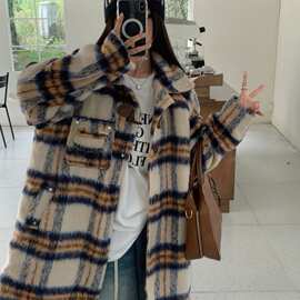 跨境牛角扣毛呢独特春秋外套女复古设计感小众中长款过膝显瘦百搭