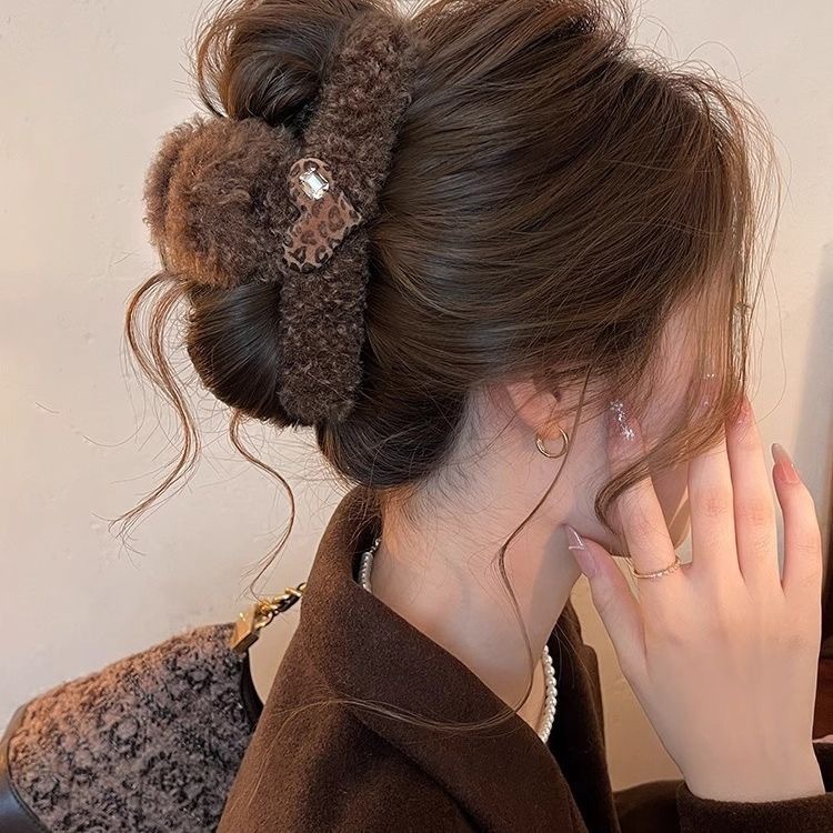 77#Double-sided leopard print square diamond heart coffee-colored plush, approximately 13cm