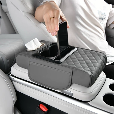Armrest box pad, Nappa Leather Double Water Cup Holder