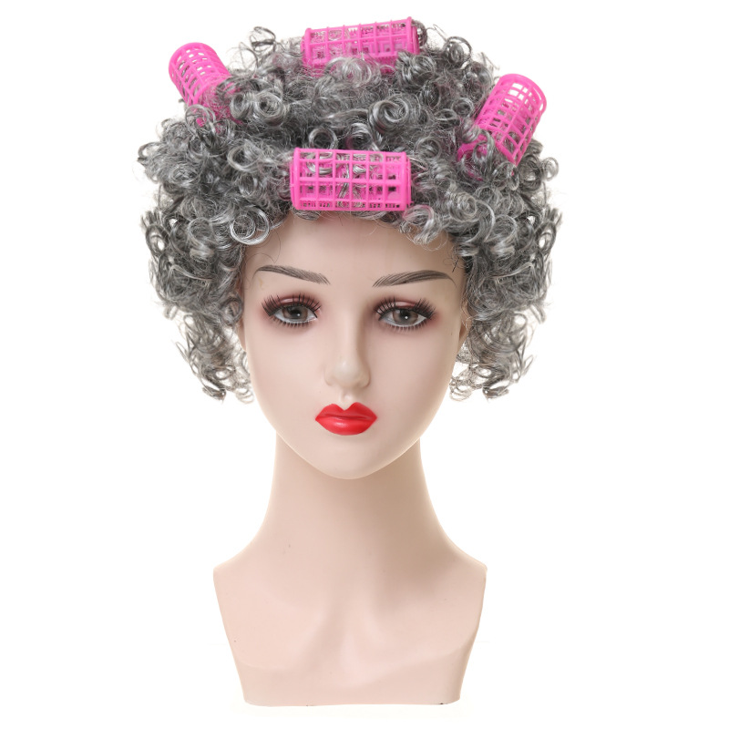 Amazon escuela 100 días gris abuelo peluca abuela peluca carta dama estilo vieja dama peluca