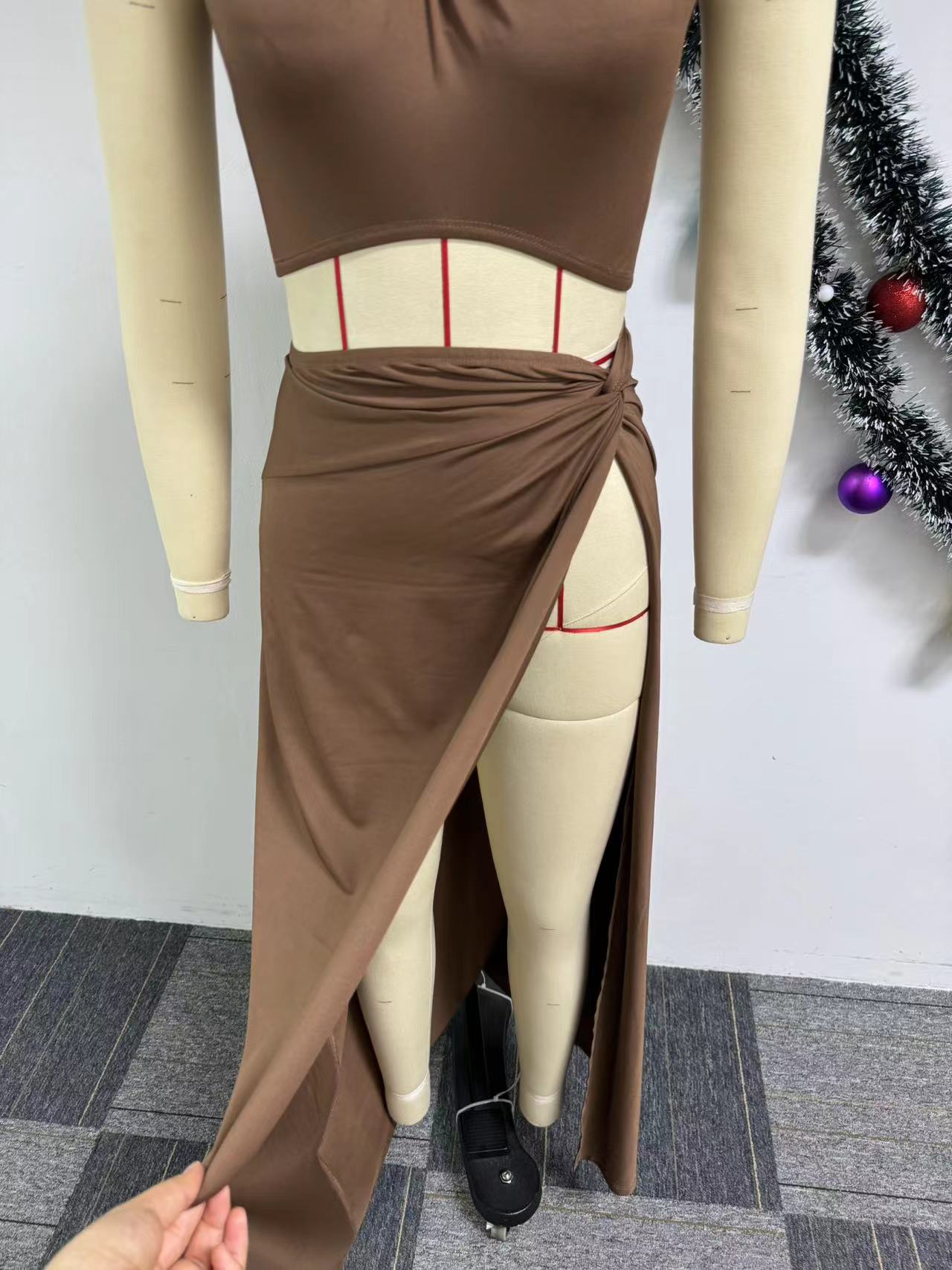 Solid Color off Shoulder Short Top Large Slit Long Skirt Two Piece Set 11 Solid Color off Shoulder Short Top Large Slit Long Skirt Two Piece Set