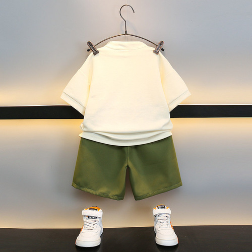 Boys summer suit 2023 new children's style cartoon Korean version Internet celebrity short-sleeved shorts baby summer clothes