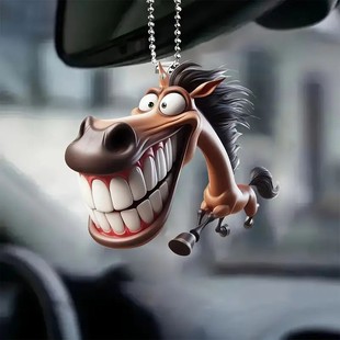 Cartoon Big Mouth Horse 2D Acrylic Pendant Cross-Border Flat Car Interior Hanging Ornament Keychain Decoration Creative Car Hanging